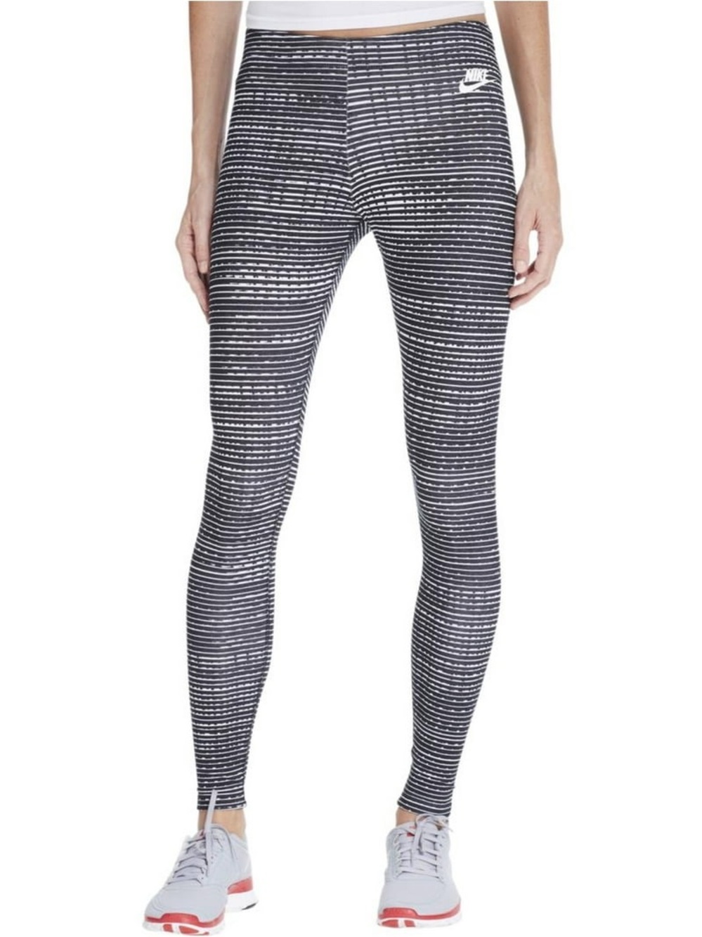 Nike Black & White Striped Leggings with Swoosh